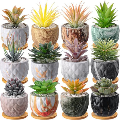 Marbling Ceramic Flower Pot 3.35 Inch Succulent Small Plant Cactus Herbs Planter Ceramic Pot with Drainage Hole Matte Round Container(12 Pcs,Simple Style)