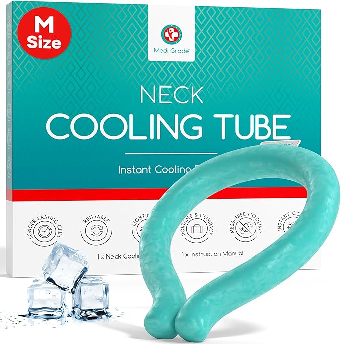 Medi Grade Neck Cooling Tube - Reusable, Instant Cooling Neck Ring - Mess-Free, Lightweight & Portable Ice Ring For Neck - No Power Needed - For Summer Heat Relief - 1 x Medium - 5.6” x 6.7”