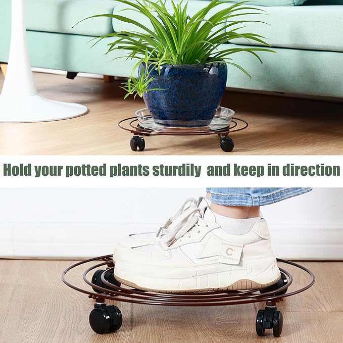 6 Packs Large Metal Plant Caddy with Wheels 14" Rolling Plant Stands Heavy-duty Wrought Iron Plant Roller Base Pot Movers Plant Saucer on Wheels Bronze