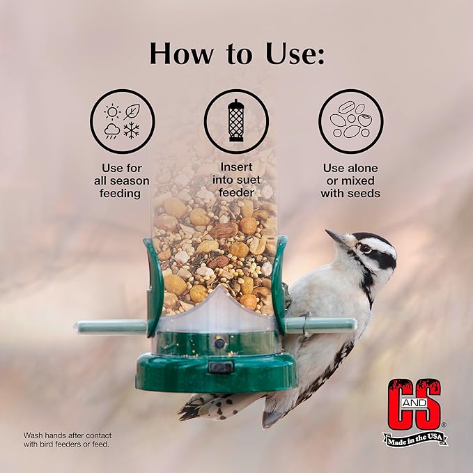C&S Peanut Suet Nuggets, Outdoor Wild Bird Food for Nuthatches, Woodpeckers and Chickadees, 27 Ounces