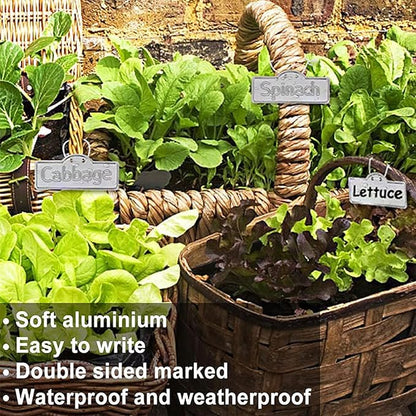 Aluminum Plant Tags 100Pcs with 100 Ties, Waterproof Garden Labels for Outdoor Identification, Greenhouse and Tree Markers for Plants Flowers Vegetables, Durable Metal Tags for Cables Equipment Pets