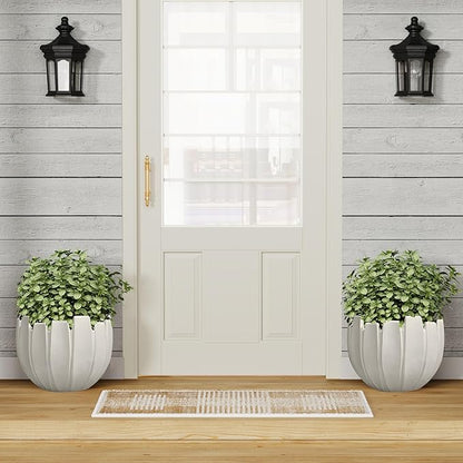 Large Round Planter with Drainage Hole, 11.8''H × 15.8''D Sphere Indoor Plant Pot, Modern Flower Pot for Outdoor Garden Patio Home, Wavy Rim Design, White