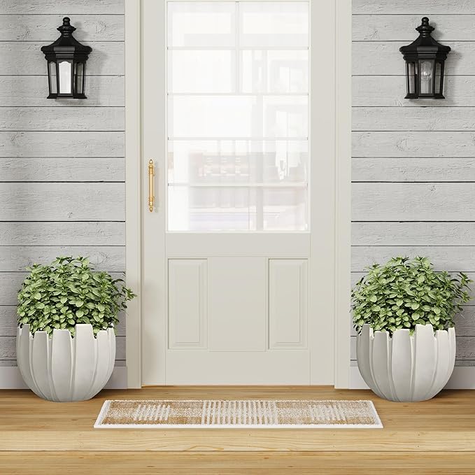 Large Round Planter with Drainage Hole, 9.5''H × 12.6''D Sphere Indoor Plant Pot, Modern Flower Pot for Outdoor Garden Patio Home, Wavy Rim Design, White