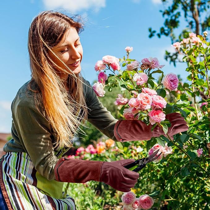 Long Gardening-Gloves Women/Men-Thorn proof Rose Pruning Heavy Duty Gauntlet, Best Garden Gifts for Gardener-M