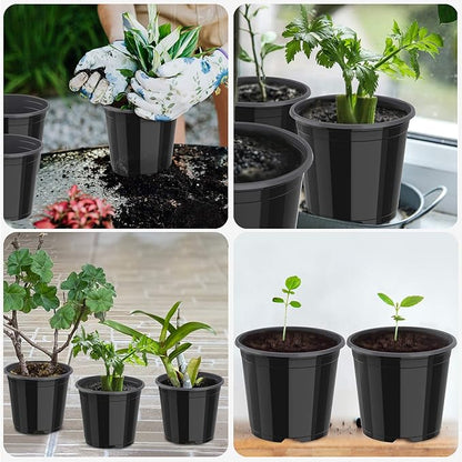 25 Packs 4 5 6 Inch Nursery Pots Round Flower Pots Decorative Plastic Pots for Plants with Drainage Hole Seed Starting Pots for Seeding, Succulent(6 Inch, Black)