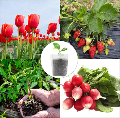 Sucrain 100Pcs 5.5*6 Inch Plant Nursery Bags, Non-woven Seedling Bag Degradable Fabric Nursery Planting Bag for Fruit Vegetable Sapling Garden Flower Seed Culturing&Transplant Supply (100, 5.5*6inch)