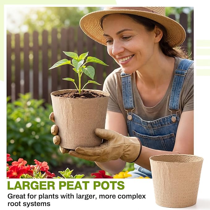 Karenhi 16 Pcs Peat Pots 6 Inch Biodegradable Organic Seed Starting Pots with Drainage Holes Round Nursery Plants for Vegetables, Herbs, Flowers Indoor Garden Germination