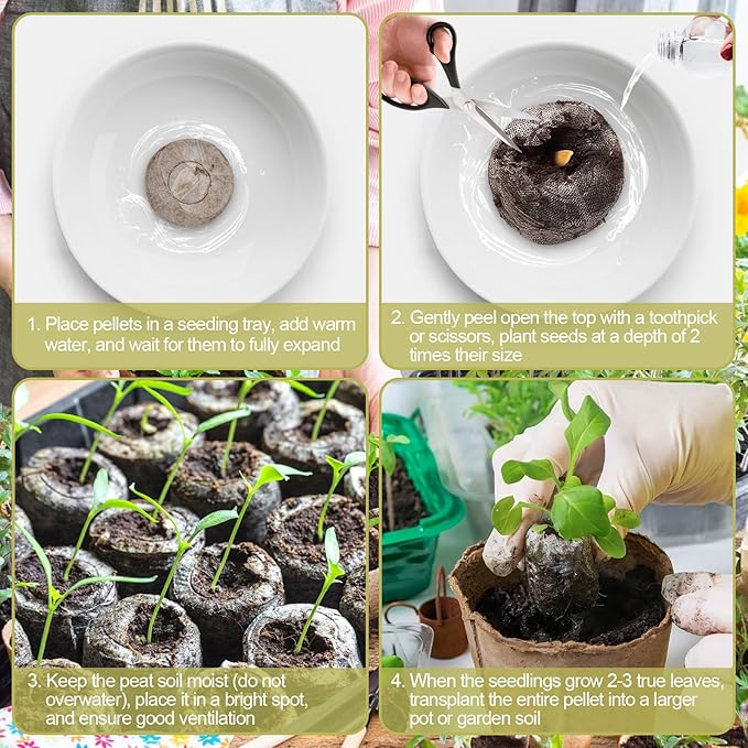Legigo 200 Pcs 50mm Seed Starter Peat Pellets for Seedlings- Compressed Seed Starter Pods Seed Starting Pellets Plugs Soil Peat Pods for Starting Seeds, Garden Planting Herb Flower Vegetables