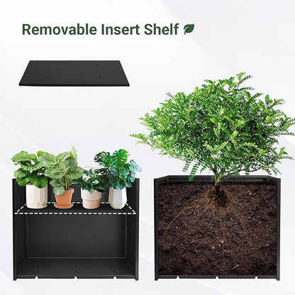36" Metal Planter Box, Large Rectangular Window Box with Drainage Holes & Rust-Proof Coating, Modern Outdoor/Indoor Flower Box for Balcony, Patio & Herbs, Black