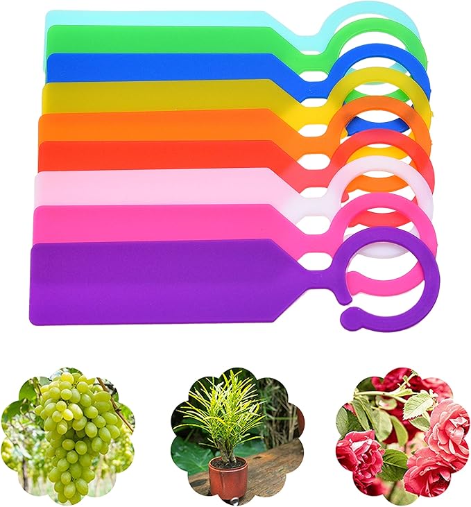 Plastic Garden Hanging Plant Tags 100pcs 11x2.5cm - Kare & Kind 100x Ring Tag Hanging Plant Labels - Colorful Plastic Plant Hook and Tree Tags