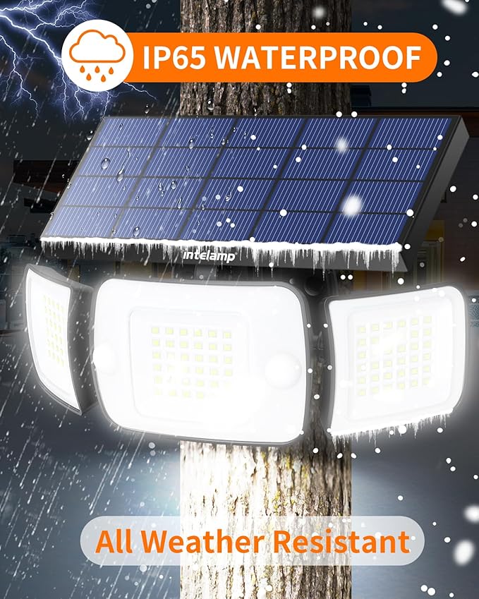 intelamp Outdoor Solar Light Waterproof, 6000mAh 1200LM Motion Sesnsor Flood Lights with Dual Sensor, 4 Modes Remote Control, 270° Wide Angle Security Light for Garden Garage Yard Pathway Farm