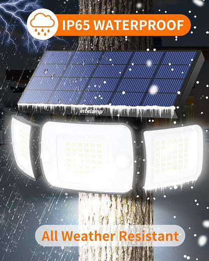 intelamp Outdoor Solar Light Waterproof, 6000mAh 1200LM Motion Sesnsor Flood Lights with Dual Sensor, 4 Modes Remote Control, 270° Wide Angle Security Light for Garden Garage Yard Pathway Farm