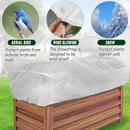 Rectangular Plant Cover Frost Big Size for 8×4×2FT Non Woven Fabric Garden Bed Cover with Zip Drawstring for Winter Cover Protection，Raised Beds Protect Plant Vegetable from Winter Frost