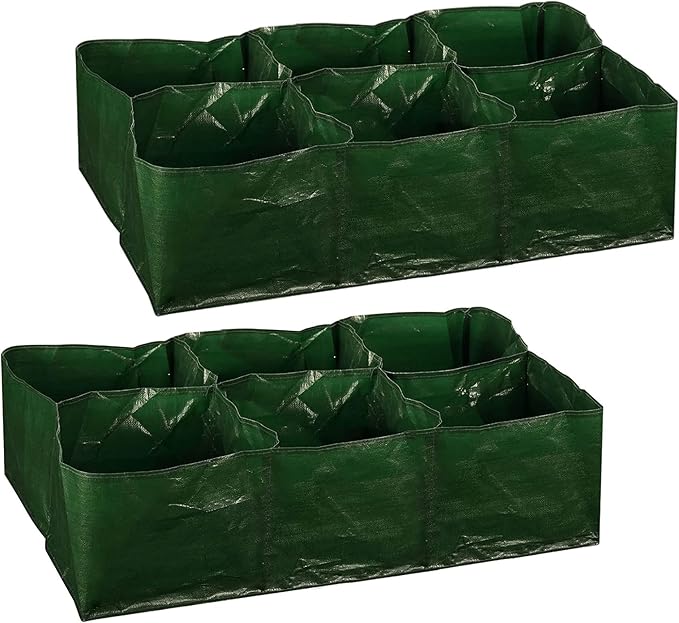 iPower PE Garden Planting Bed 35-Gallon Heavy Duty Plastic Raised Plant Grow Bag with 6 Partition Grids Potato Tomato Rectangle Planter Pots Containers, for Vegetables, Fruits, Flowers, 2 Packs New