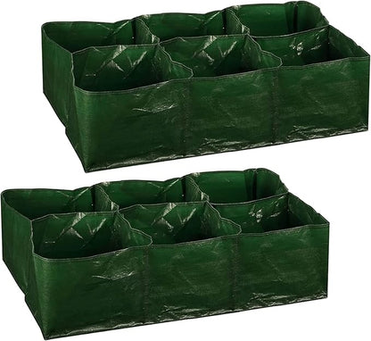 iPower PE Garden Planting Bed 35-Gallon Heavy Duty Plastic Raised Plant Grow Bag with 6 Partition Grids Potato Tomato Rectangle Planter Pots Containers, for Vegetables, Fruits, Flowers, 2 Packs New