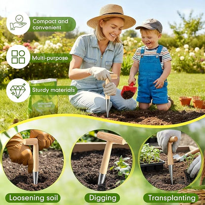 Jerify 3 Pack Hand Dibber Garden Tool 5 Inches Seed Planter with Wood Handle Hole Digger Tool Seed Dispenser for Planting Small Seeds Seedlings Sowing Seeds Transplanting Plants Planting Bulbs