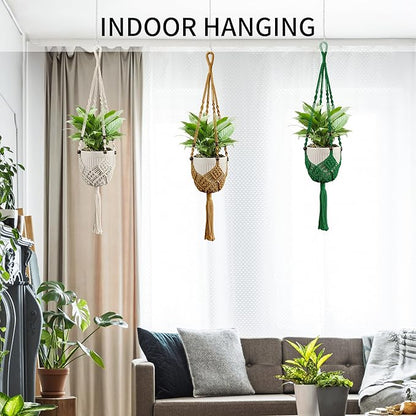 Macrame Plant Hanger - Fits 3 to 6 inches Pots for Indoor Outdoor, 35 Inch, Set of 2, Green (POTS NOT Included)