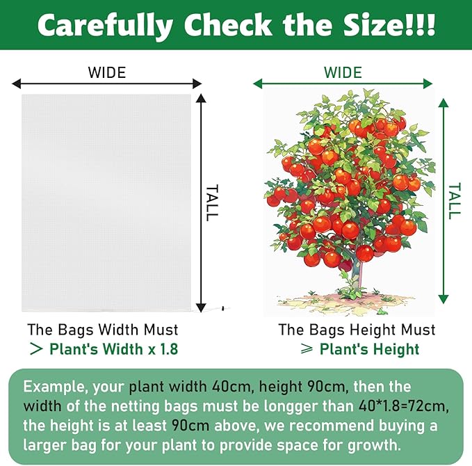 Evoio Bird Netting for Garden Plant Fruit Tree Protection 6 x 7 ft Large Blueberry Bushes Netting Covers Bags with Zipper, Shrubs Bush Tomato Strawberry Berry Barrier Mesh Cover Net Protector (1 Pcs)
