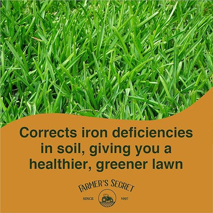 Farmer’s Secret Liquid Iron for Lawns and Gardens - Chelated Liquid Iron Supplement - For use on all Types of Grass, Plants and Trees - Covers 32K Square Feet (32oz)