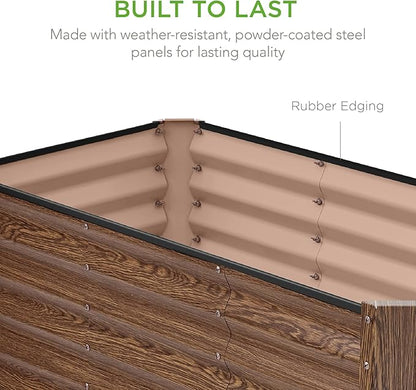 Best Choice Products 4x2x2ft Outdoor Metal Raised Garden Bed, Deep Root Box Planter for Vegetables, Flowers, Herbs, 119 Gallon Capacity, 100% Non Toxic Materials - Dark Brown Wood Grain