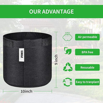 iPower 5-Pack 3-Gallon Grow Bags Fabric Pots Non-Woven Plant Container with Handles Self-Adhesion Sides for Easy Transplanting Tomato, Vegetable, Flower, 3 Gallon, in Nursery Garden