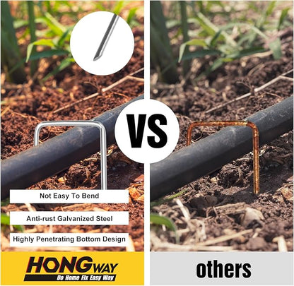 HongWay 60 Pack 4 Inch Landscape Staples, Garden Staples 12 Gauge Galvanized Ground Stakes Lawn Yard Staples SOD U-Shaped Pins for Gardening Irrigation Tubing Landscaping Fabric