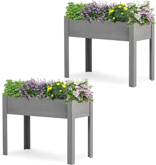Raised Garden Bed with Legs, 40x20x31'', Solid Wood Elevated Planter Box for Outdoor Backyard Patio