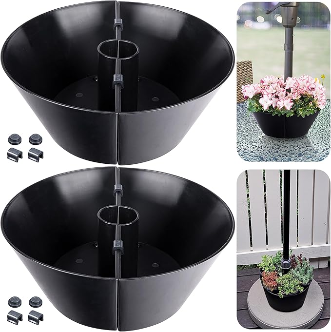EBaokuup 2 Packs Umbrella Planter for Patio Table, PVC Half Circle Planter Pot Fits Umbrella Poles Up to 2” Diameter Planters Container,Umbrella Flower Pot for Garden Home Plants