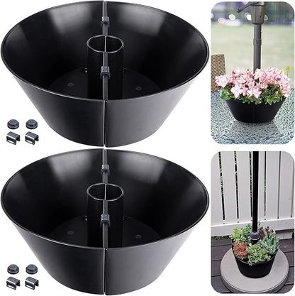 EBaokuup 2 Packs Umbrella Planter for Patio Table, PVC Half Circle Planter Pot Fits Umbrella Poles Up to 2” Diameter Planters Container,Umbrella Flower Pot for Garden Home Plants