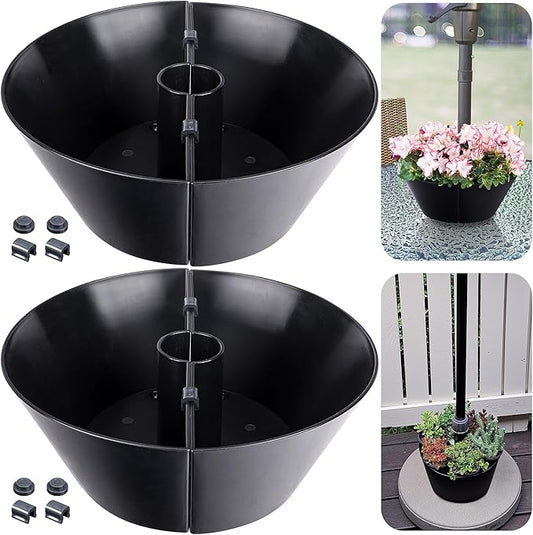 EBaokuup 2 Packs Umbrella Planter for Patio Table, PVC Half Circle Planter Pot Fits Umbrella Poles Up to 2” Diameter Planters Container,Umbrella Flower Pot for Garden Home Plants