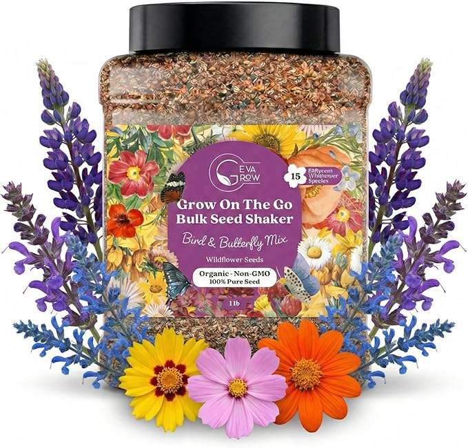 Bulk Wildflower Seed - Bird & Butterfly Garden Seed Mix | Bulk 300,000+ Annual & Perennial Flower Seeds for Planting - Attracts Hummingbirds & Butterfly | No Messy Bags or Packets | Bulk 1 Pound Jar