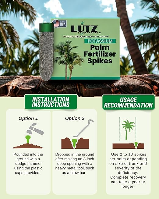 Potassium Palm Tree Fertilizer Spikes, Pack of 125 - Fertilizer Sticks & Plant Food Spikes for Palm Trees & Ferns - Contains Potash, Magnesium, Sulfur & Nitrogen, Essential Nutrients