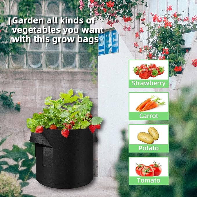 90-Pack 10 Gallon Garden Plant Aeration Fabric Pots with Handles Non-Woven Plant Bag Cloth Pots Garden Planting Bags to Grow Vegetable Flowers Potatoes (10 Gal)