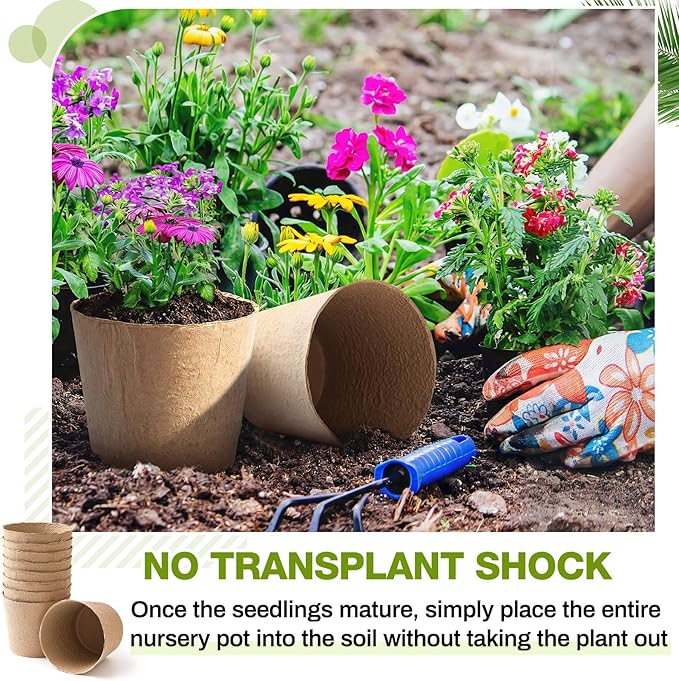Karenhi 16 Pcs Peat Pots 6 Inch Biodegradable Organic Seed Starting Pots with Drainage Holes Round Nursery Plants for Vegetables, Herbs, Flowers Indoor Garden Germination