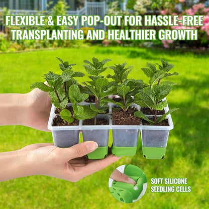 Backyard Expressions 5-Pack Silicone Seed Starter Kit – Reusable 60-Cell Planting Trays with Easy Push-Out Design for Indoor Garden Seedlings