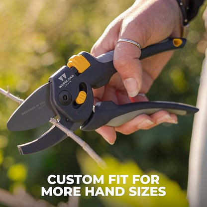 Woodland Tools Co. Heavy Duty Anvil Pruning Shears – 5/8" Cut Capacity, High Carbon Steel Blade, Internal Spring, Adjustable Grip Slider, Garden Pruner for Dry Branches, Stems, and Dead Growth