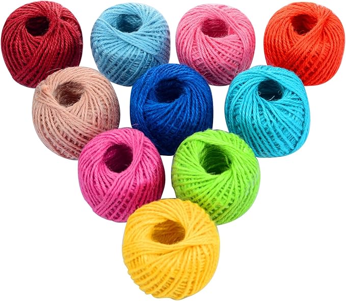 Quotidian Multi-Colors Natural 3 ply Jute Jute Twine Rolls 1/12" (0.2cm) 1000 Feet - Wrapping Picture Hanging Gardening