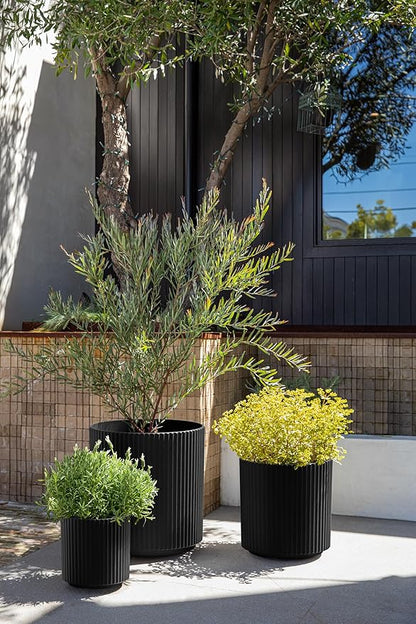 Veradek Demi Series Set of 3 Round Planters for Porch, Patio, Backyard | Durable Plastic-Stone Material | Modern Décor for Tall Plants, Flower