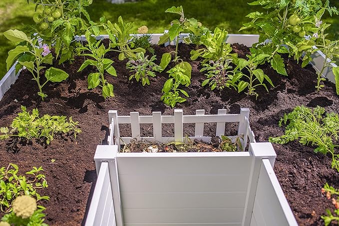 Vita Classic 6 Foot x 6 Foot x 22 inch White Vinyl Keyhole Garden with Composting Basket, BPA, Pthalate Free, VT17107