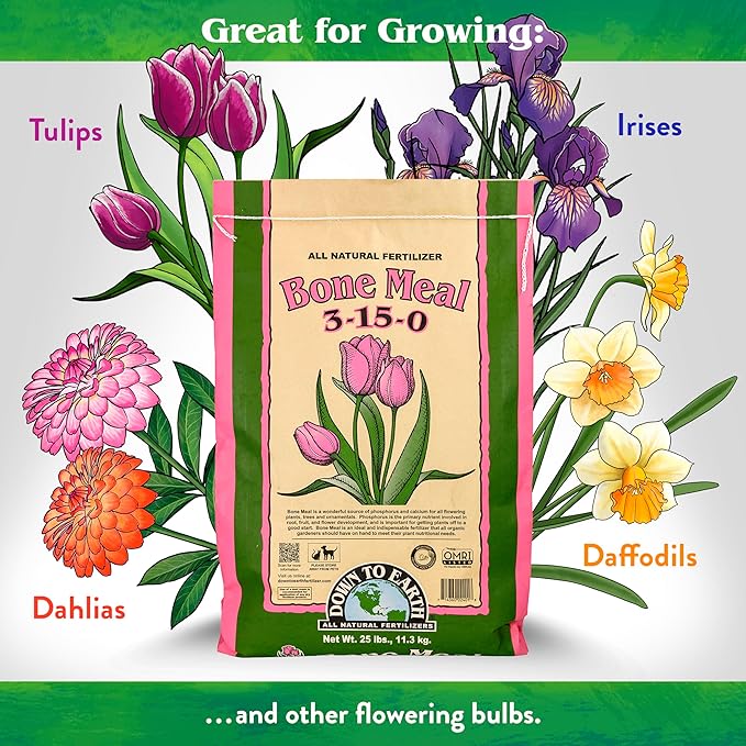 Down To Earth All Natural Fertilizers Organic Bone Meal - High Phosphorus Plant Food for Buds, Bulbs, Blooms, Flowers 3-15-0, 50 Lb