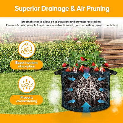 Simple Deluxe Grow Bags 10 Gallon 5 Pack Planter Pots with Handles, Thickened Nonwoven Fabric Aeration Cloth Bag, Heavy Duty Gardening for Tomoato, Potato, Vegetable, Herbs and Flowers, Black