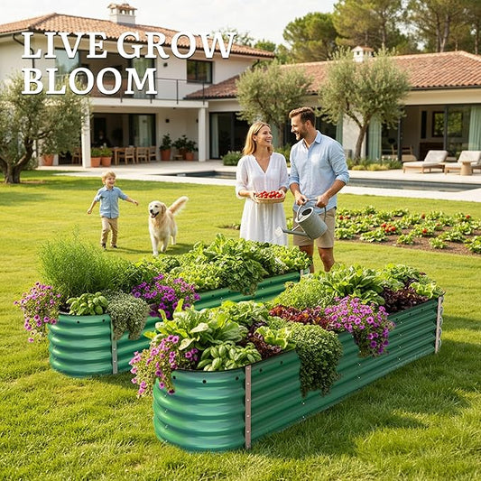 YITAHOME 17" Tall 9 in 1 Large Raised Garden Bed Kit, 8x2x1.4ft Galvanized Metal Planter Box with Gloves & Safety Rubber, Outdoor Above Ground Planters for Plants Vegetables Flowers, Green