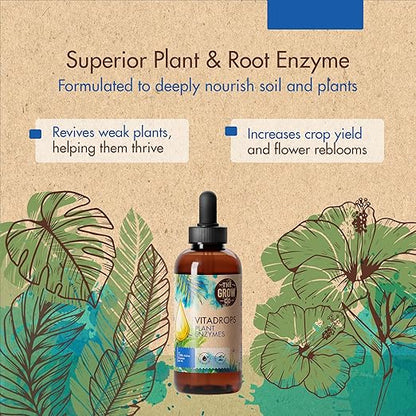 Plant Enzymes for Outdoor & Indoor Houseplants - Hydroponic Plant Food for Increased Nutrients - Bloom Booster Fertilizer & Root Stimulator for Plants, 7000+ Active Enzymes per mL, 4 Fl Oz (100+ Gal)