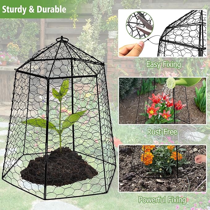 18.5" x 13" Large Plant Protection Cage, 5 Pcs Chicken Wire Cloche, Metal Protectors for Garden Plants, Protecting Fruits and Seedlings from Rabbits, Squirrels and Other Animals