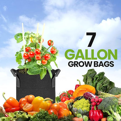 Utopia Home 3-Pack 7 Gallon Fabric Grow Bags, Heavy Duty Thickened Fabric Planters Pots, Aeration Fabric Pots with Handles, Nonwoven Fabric Bags Suitable for Vegetables Flowers Mushroom (Black)