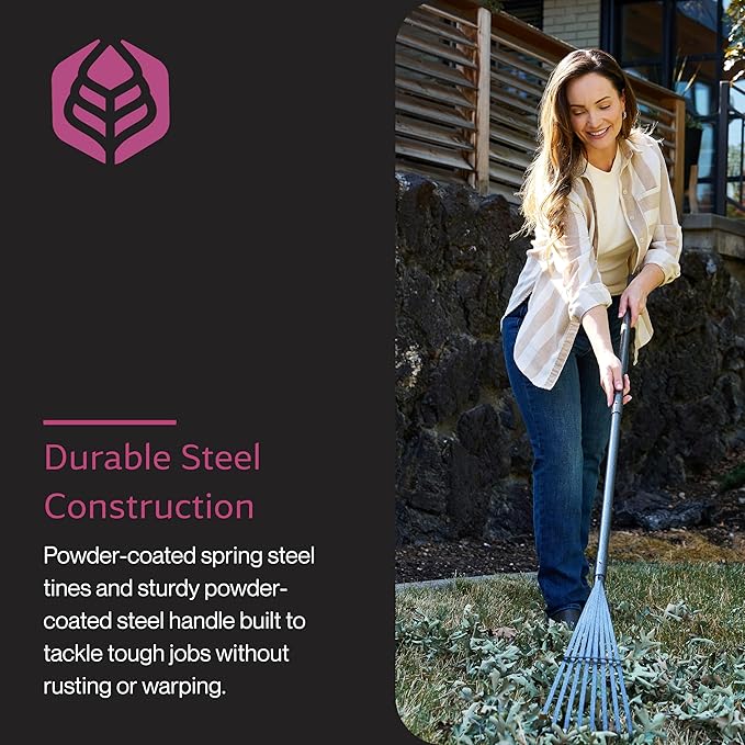 Yard Butler World’s Greatest Rake 8” Wide Shrub Rake, ILT-8 Garden Rake for Lawncare - Convenient Garden Cleaning Accessory - Lightweight Wooden Handle - Steel Tines - Easy to Maneuver