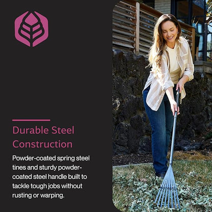 Yard Butler World’s Greatest Rake 8” Wide Shrub Rake, ILT-8 Garden Rake for Lawncare - Convenient Garden Cleaning Accessory - Lightweight Wooden Handle - Steel Tines - Easy to Maneuver