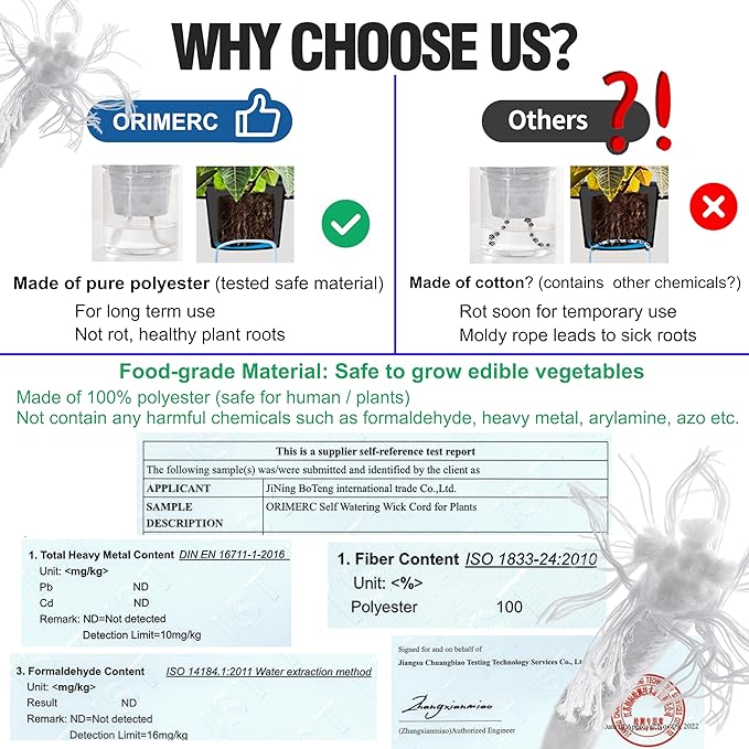 ORIMERC 100ft 1/8" Self Watering Rope, Vacation Automatic Planter Waterer for Indoor Houseplant Pots, Hydroponic Capillary Wick Cord,Keep Potted Flower Moist,Moisture Wicking String,Slow Release Water