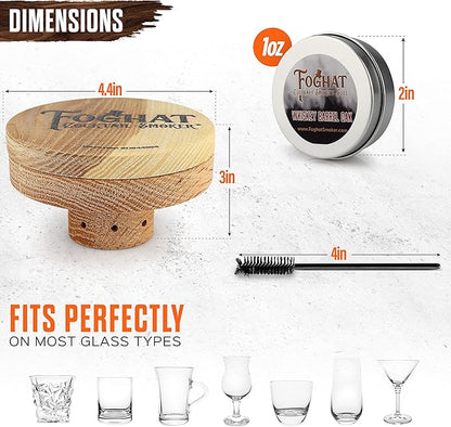 THOUSAND OAKS BARREL Foghat Cocktail Smoker W/ Bourbon Barrel Wood Shavings-Infuse Cocktails, Wine, Whiskey, Cheese, Meats, Dried Fruits, Salt and More!-Smoking Glass Cloche Accessories