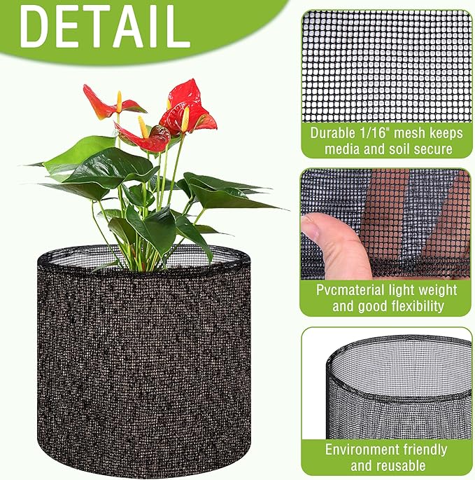 EBaokuup 4 Pcs Aquatic Pond Planting Bags-7.1" H x 7.2" Dia Reusable Mesh Water Garden Pond Plant Pot-Breathable Black Round Lily Plant Pots for Pond Bog Plant Garden Terrestrial Plant